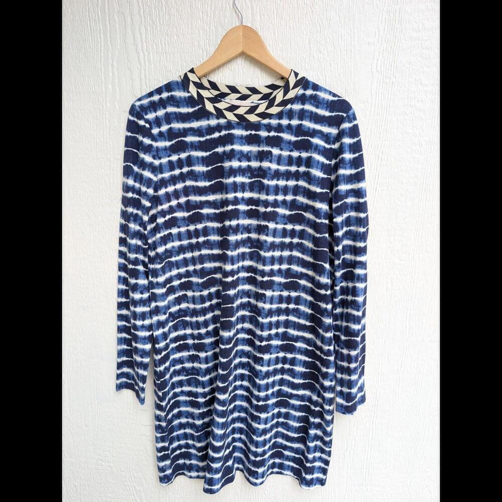 Tory Burch Hollie T Shirt Blue Tie Dye Shift Mini Dress 100% Cotton Size XL